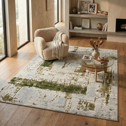 Silvan Abstract Contemporary Green and Beige Indoor Rug