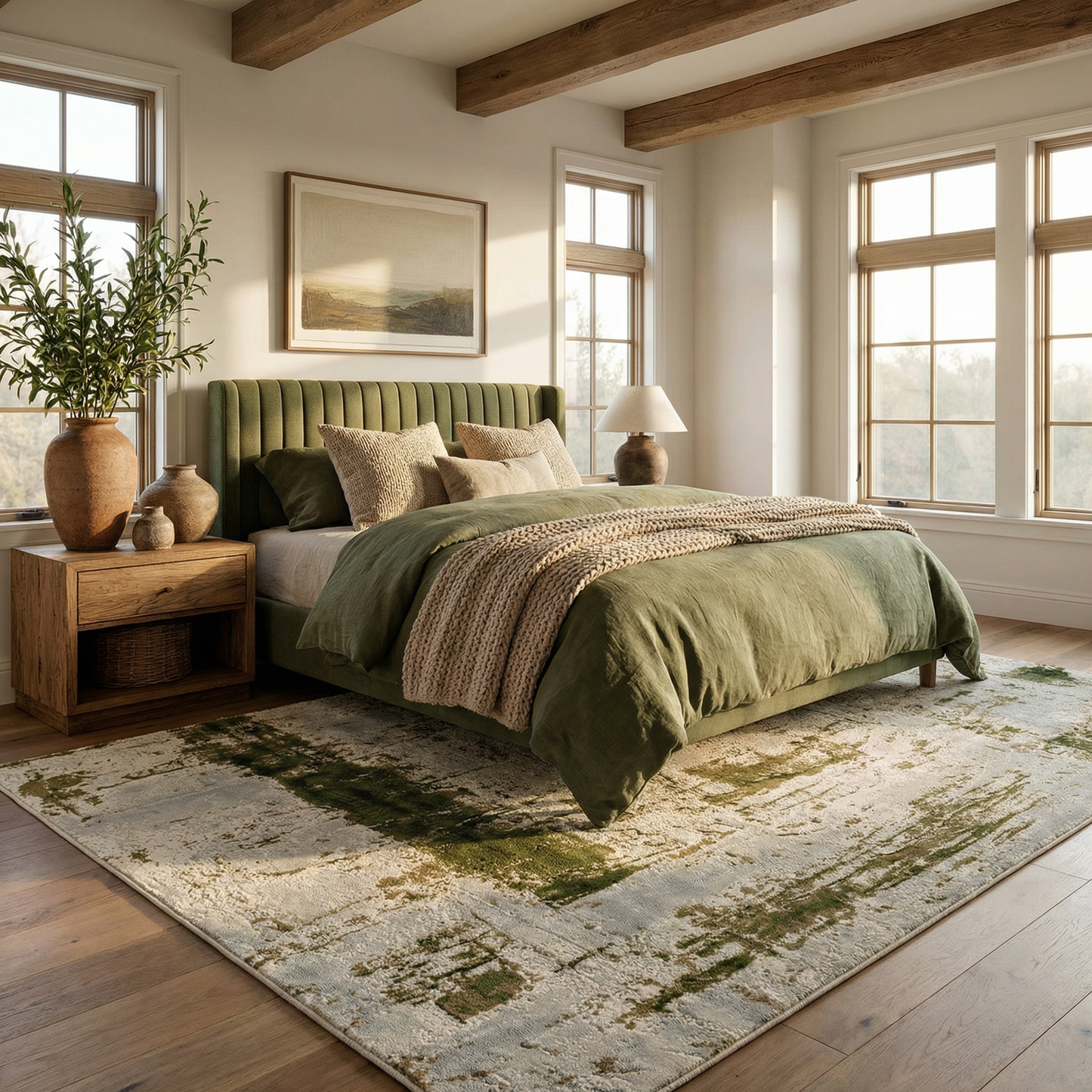 Silvan Abstract Contemporary Green and Beige Indoor Rug