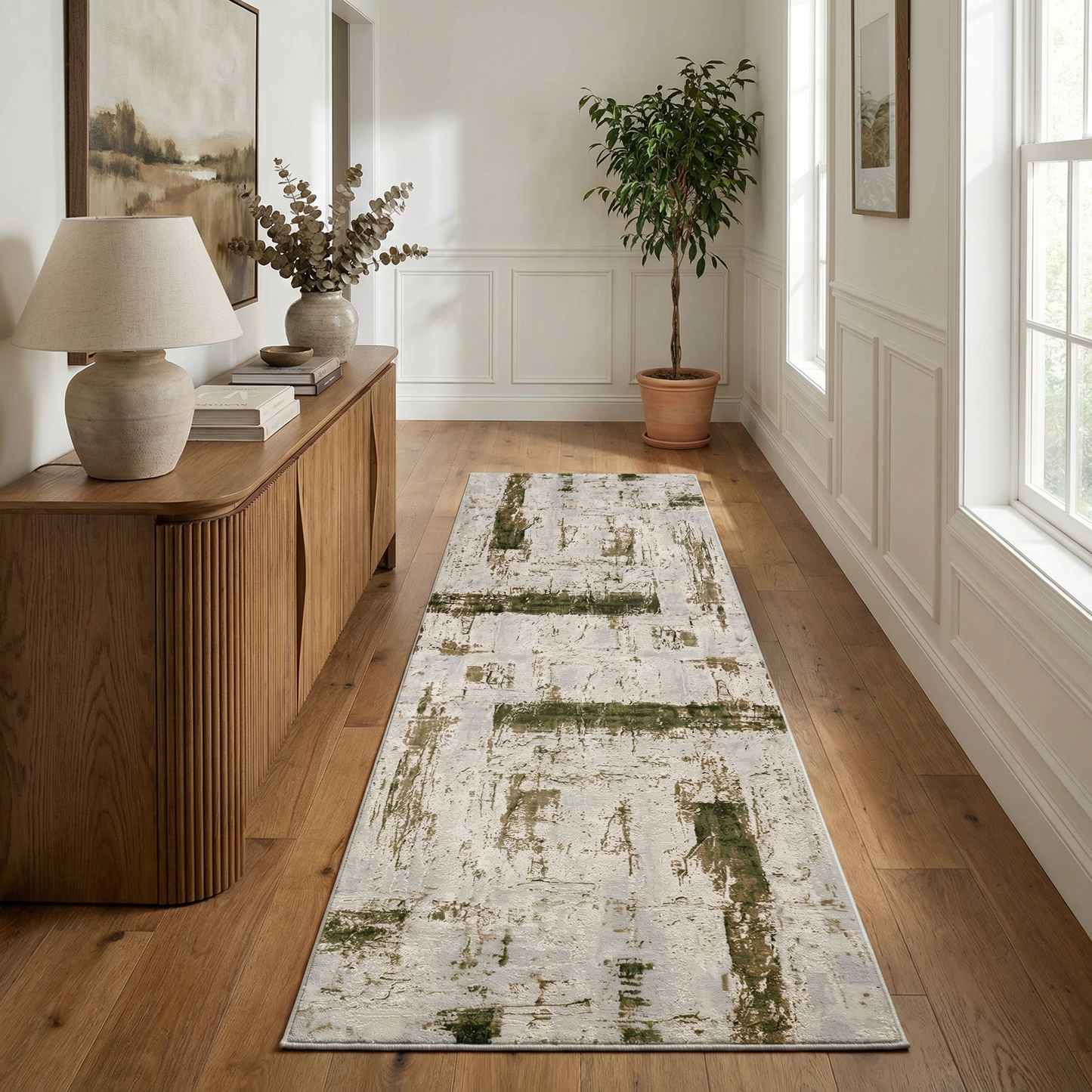 Silvan Abstract Contemporary Green and Beige Indoor Rug