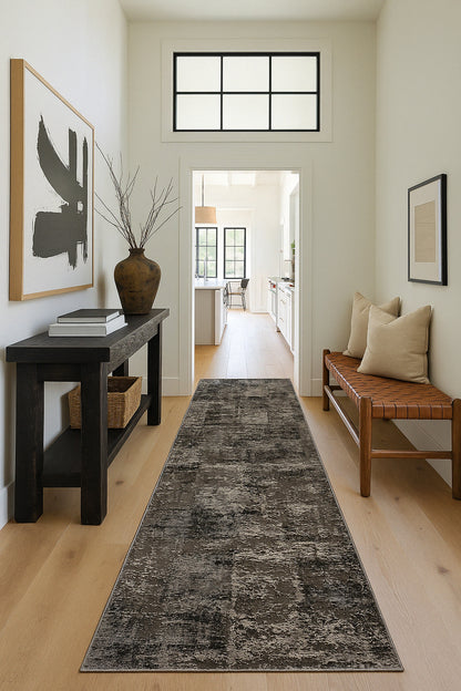 Obsidian Abstract Contemporary Grey and Black Indoor Rug