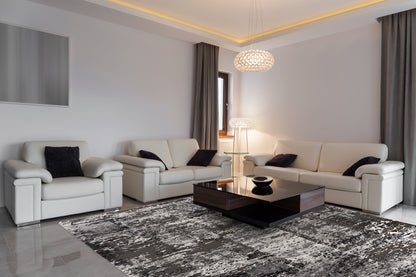 Obsidian Abstract Contemporary Grey and Black Indoor Rug
