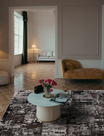 Obsidian Abstract Contemporary Grey and Black Indoor Rug