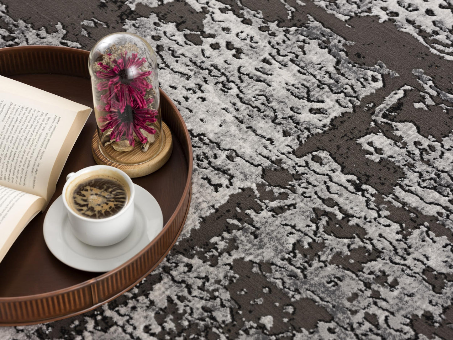 Obsidian Abstract Contemporary Grey and Black Indoor Rug