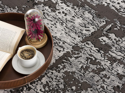 Obsidian Abstract Contemporary Grey and Black Indoor Rug