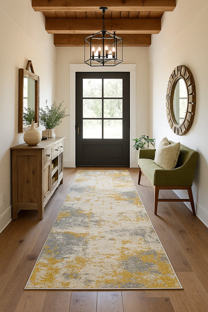 Solenne Abstract Contemporary Gold Indoor Rug