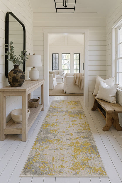 Solenne Abstract Contemporary Gold Indoor Rug