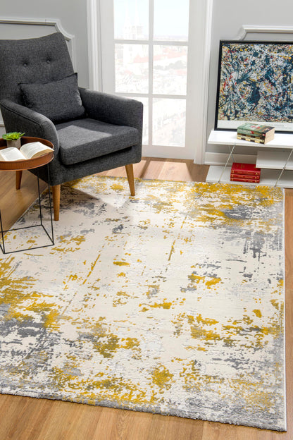 Solenne Abstract Contemporary Gold Indoor Rug