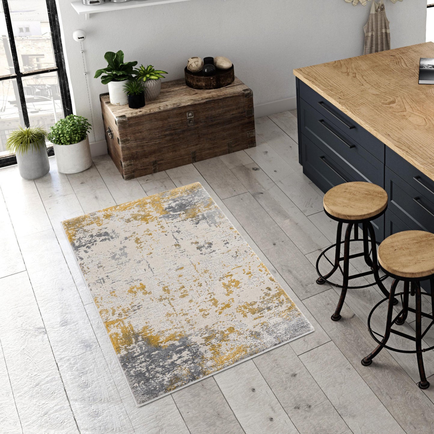 Solenne Abstract Contemporary Gold Indoor Rug