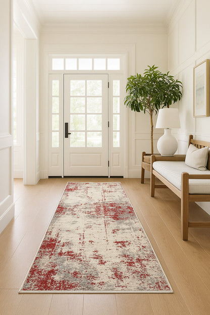 Solenne Abstract Contemporary Red and Grey Indoor Rug