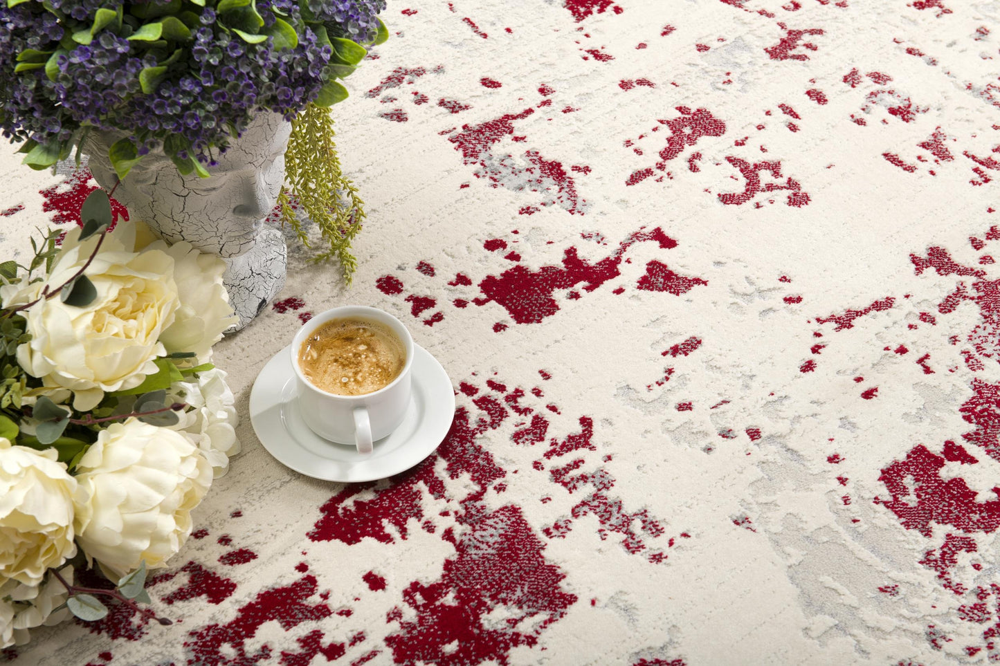 Solenne Abstract Contemporary Red and Grey Indoor Rug