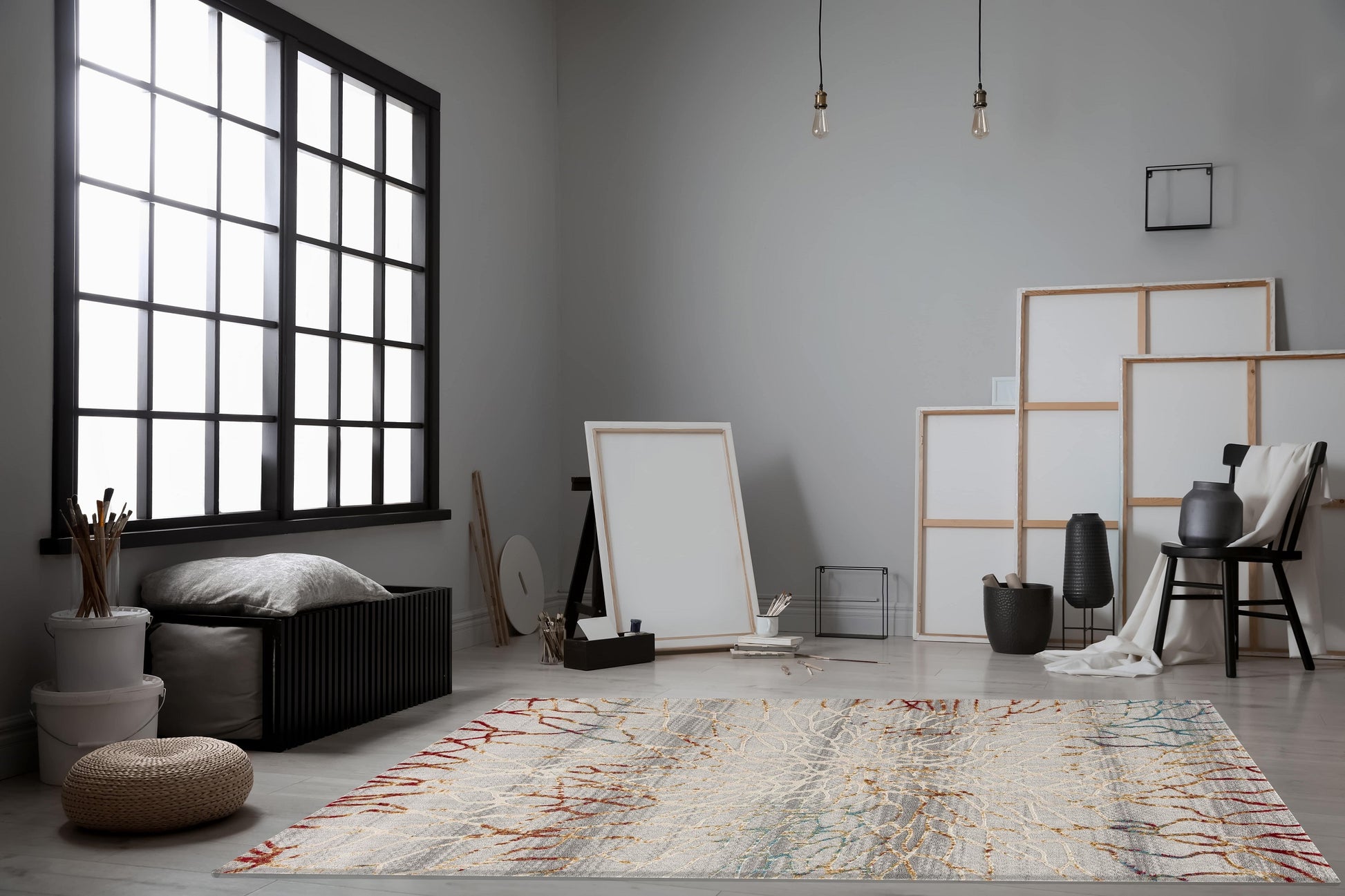 Lunara Abstract Contemporary Grey and Red Indoor Rug-6