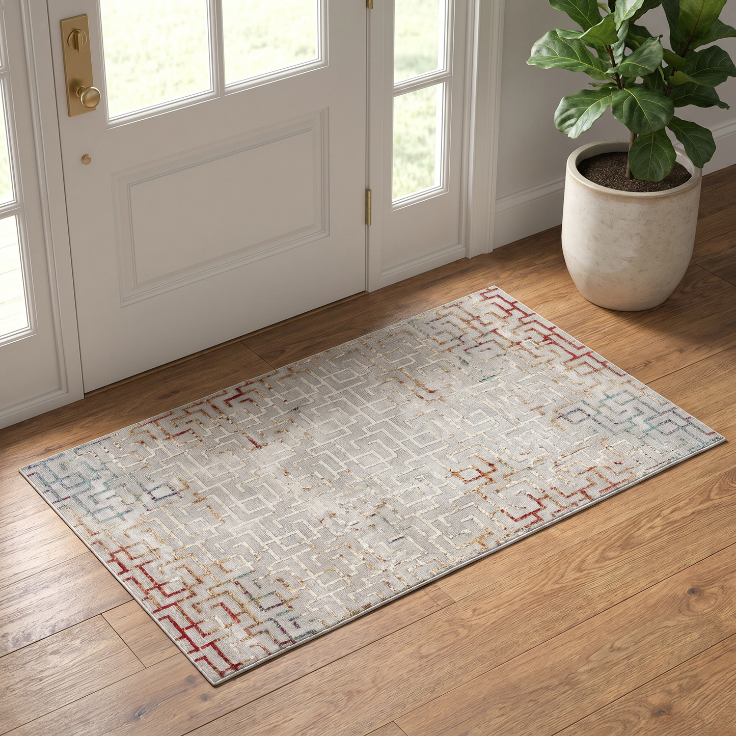 Mirello Abstract Contemporary Grey and Red Indoor Rug