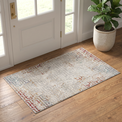 Mirello Abstract Contemporary Grey and Red Indoor Rug