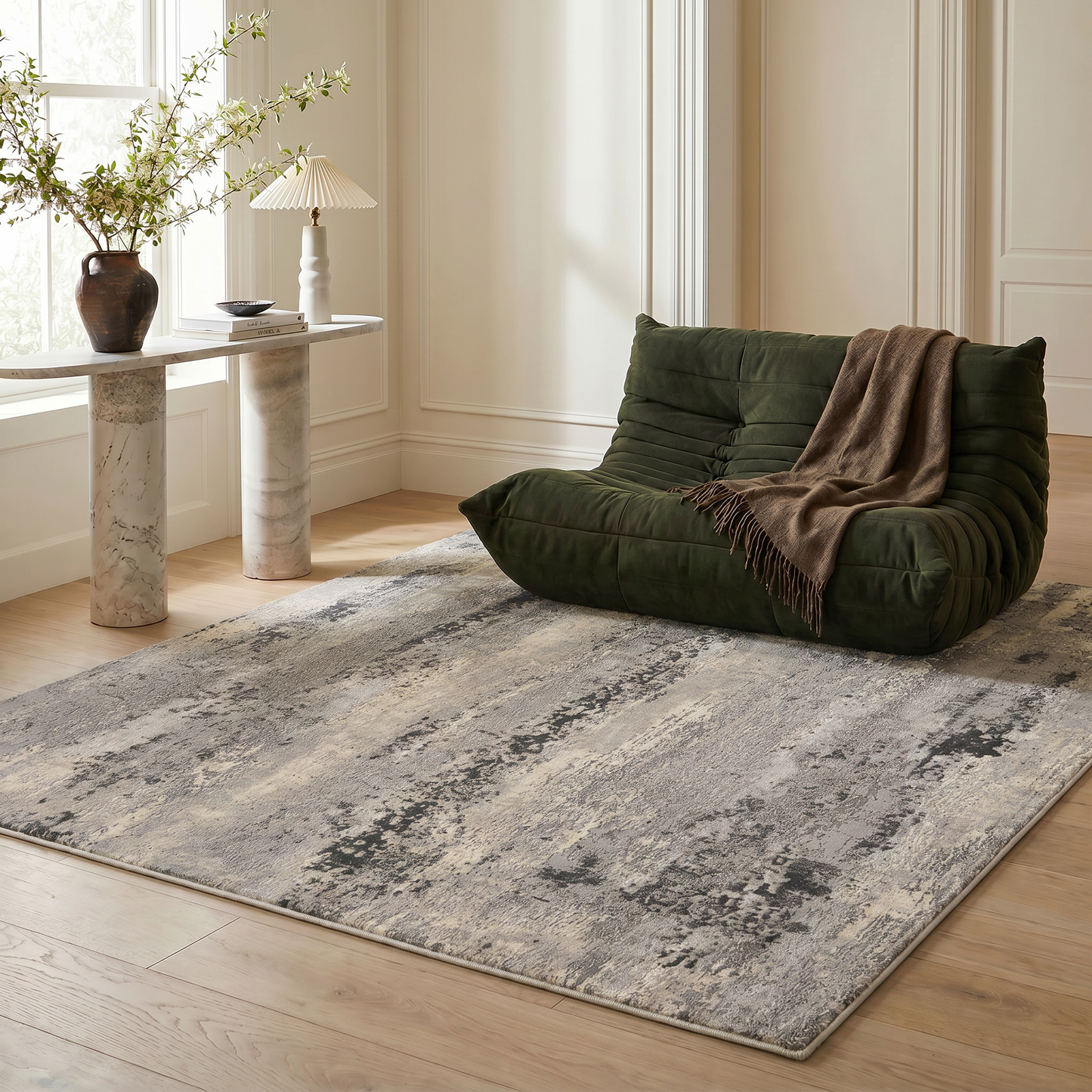 Cendro Abstract Contemporary Grey and Beige Indoor Rug