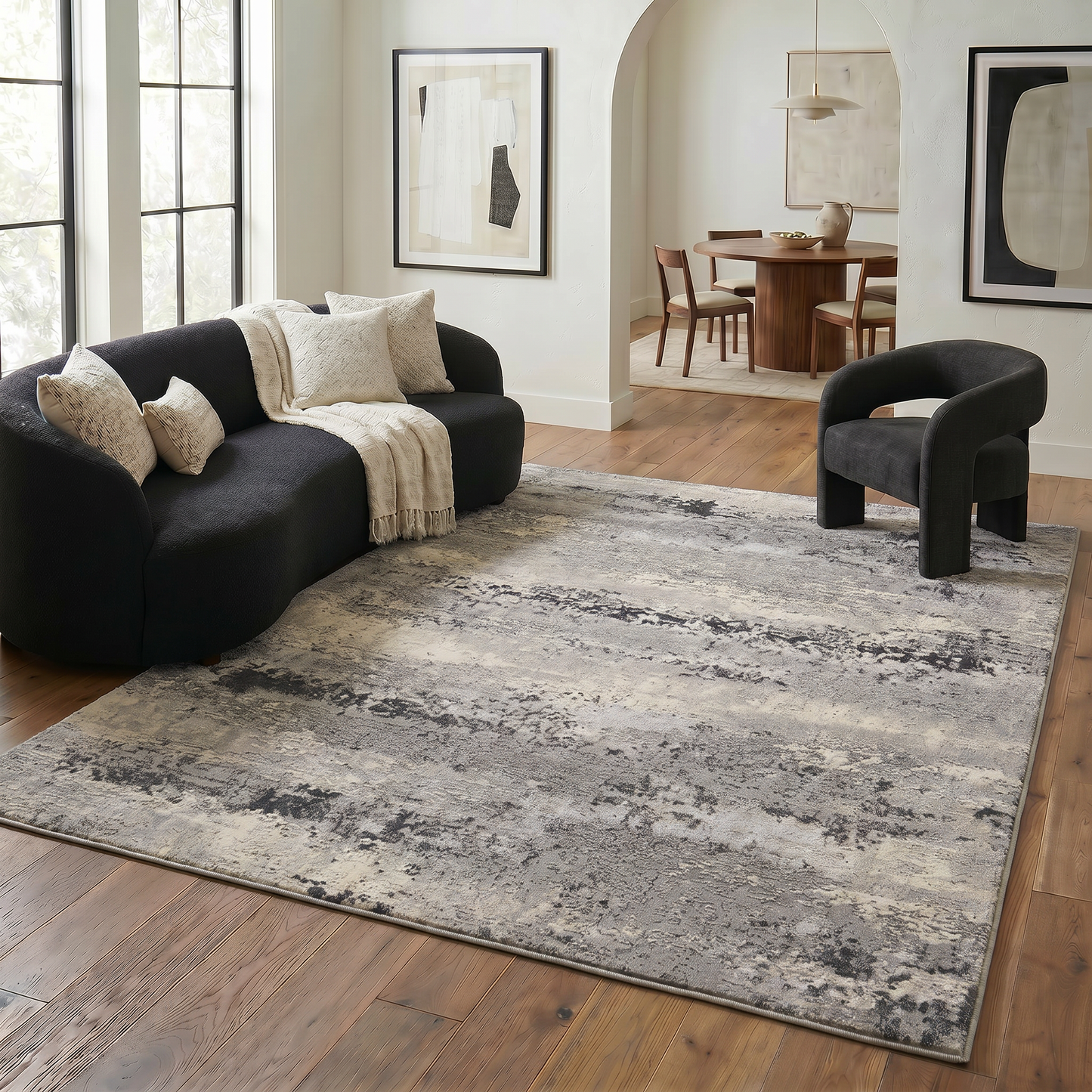 Cendro Abstract Contemporary Grey and Beige Indoor Rug