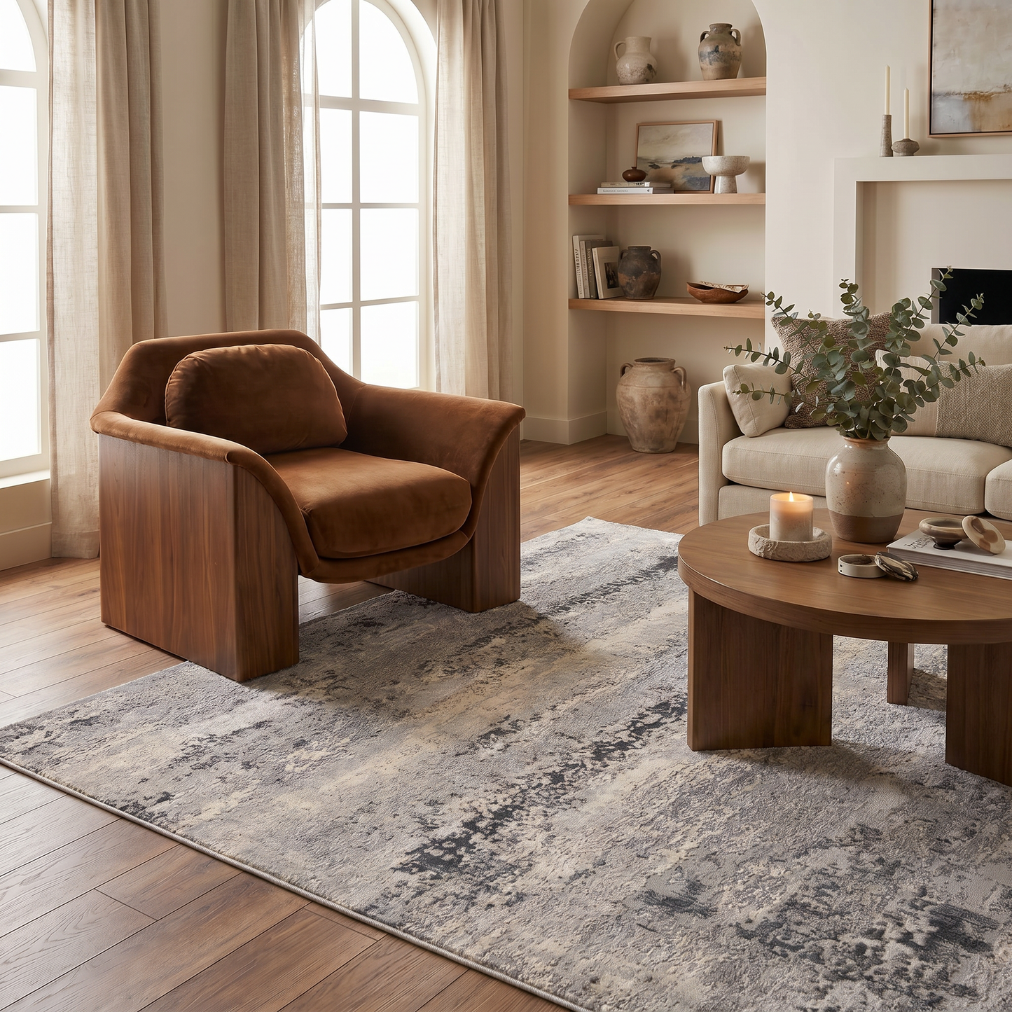Cendro Abstract Contemporary Grey and Beige Indoor Rug