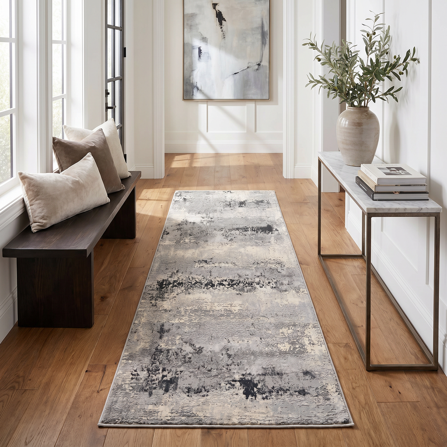 Cendro Abstract Contemporary Grey and Beige Indoor Rug