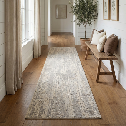 Tranquil Abstract Contemporary Grey and Beige Indoor Rug
