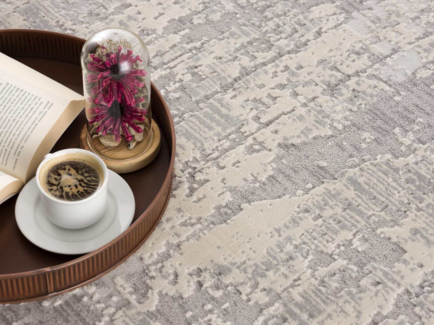 Tranquil Abstract Contemporary Grey and Beige Indoor Rug