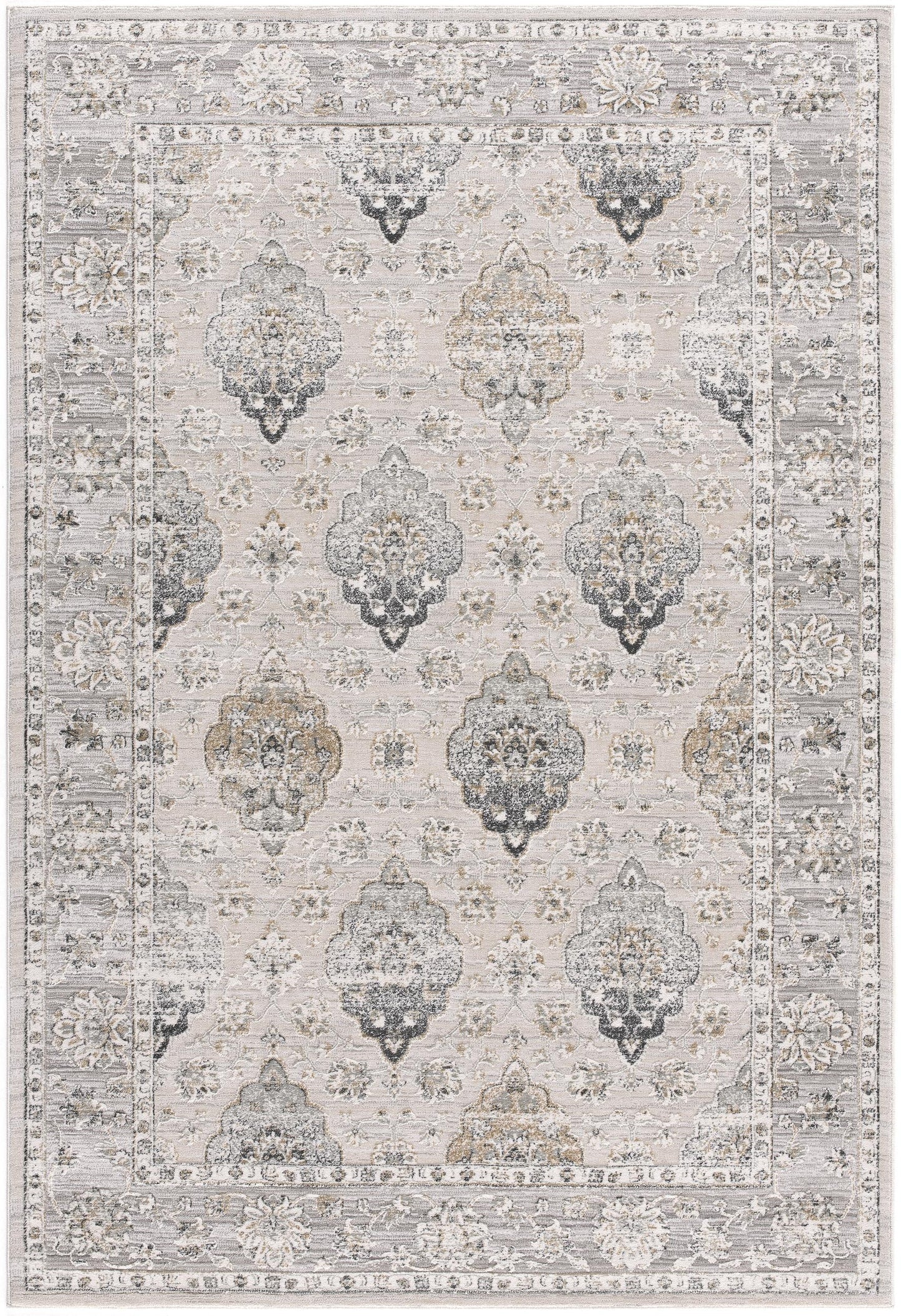 Marvella Damask Transitional Grey and Cream Indoor Rug-3