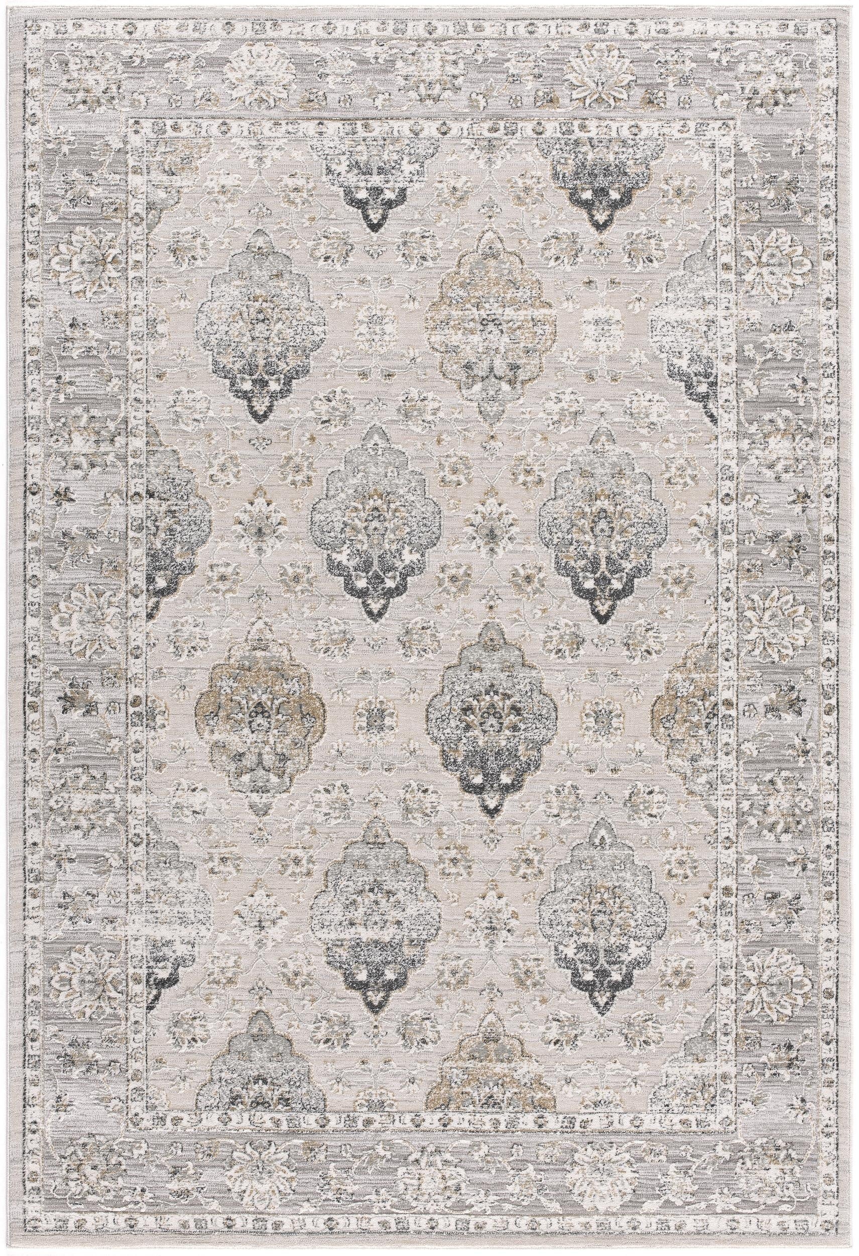 Marvella Damask Transitional Grey and Cream Indoor Rug-3
