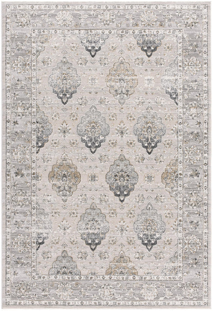 Marvella Damask Transitional Grey and Cream Indoor Rug-3