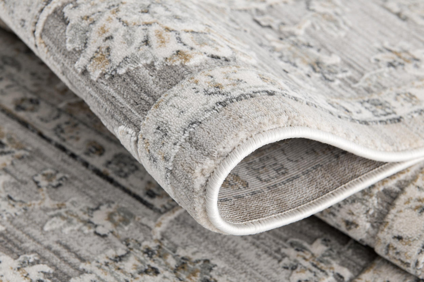 Marvella Damask Transitional Grey and Cream Indoor Rug-7