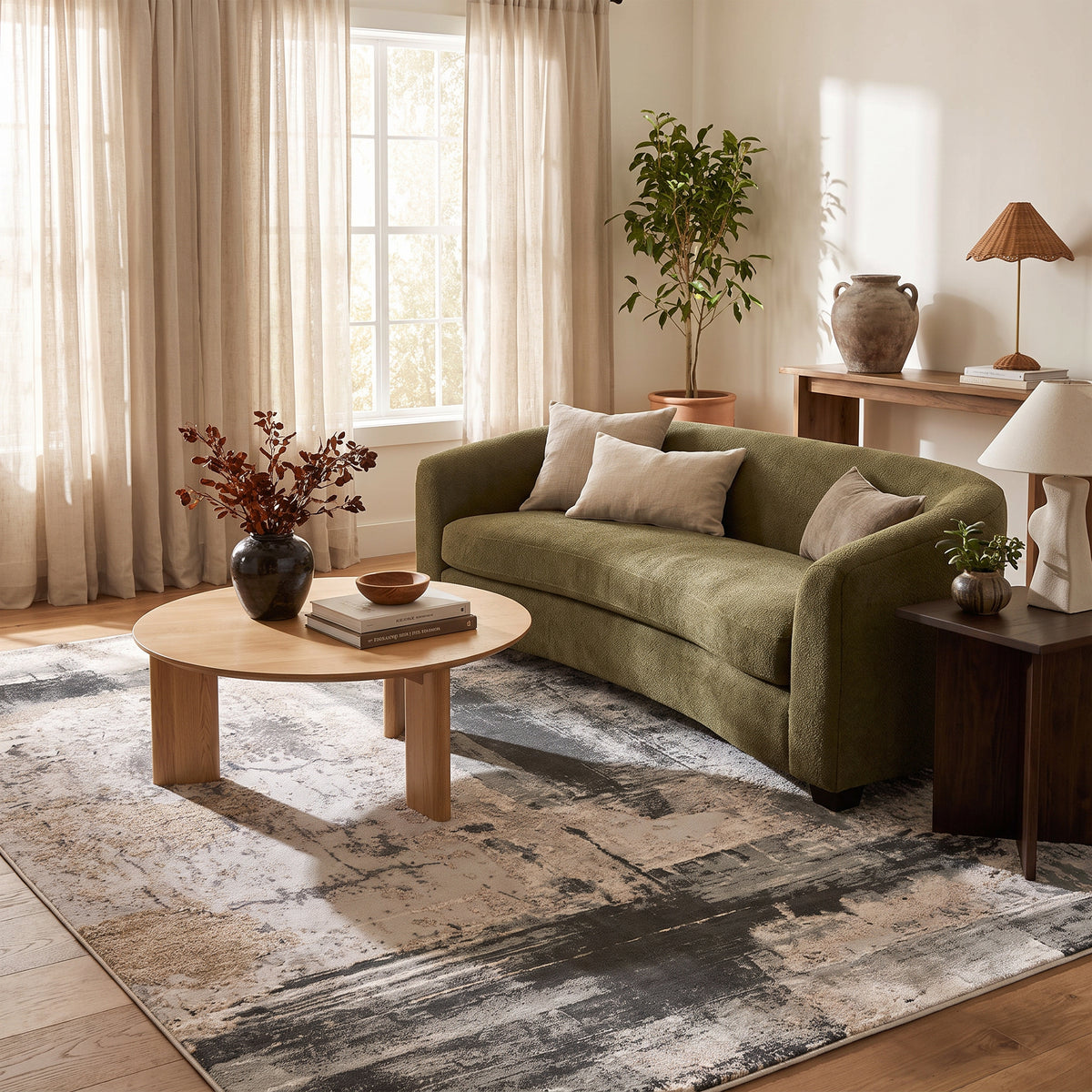 Tapis Terano abstrait contemporain gris et beige