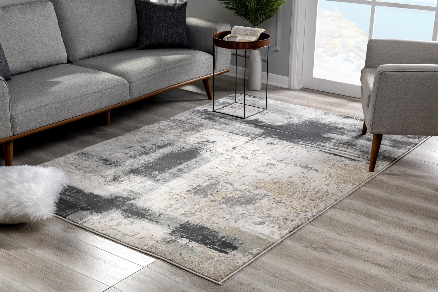 Terano Abstract Contemporary Grey and Beige Indoor Rug-4
