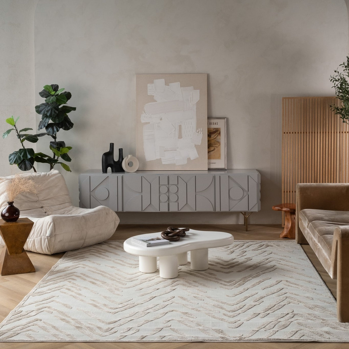 Seren Chevron Contemporary Grey and Beige Indoor Rug