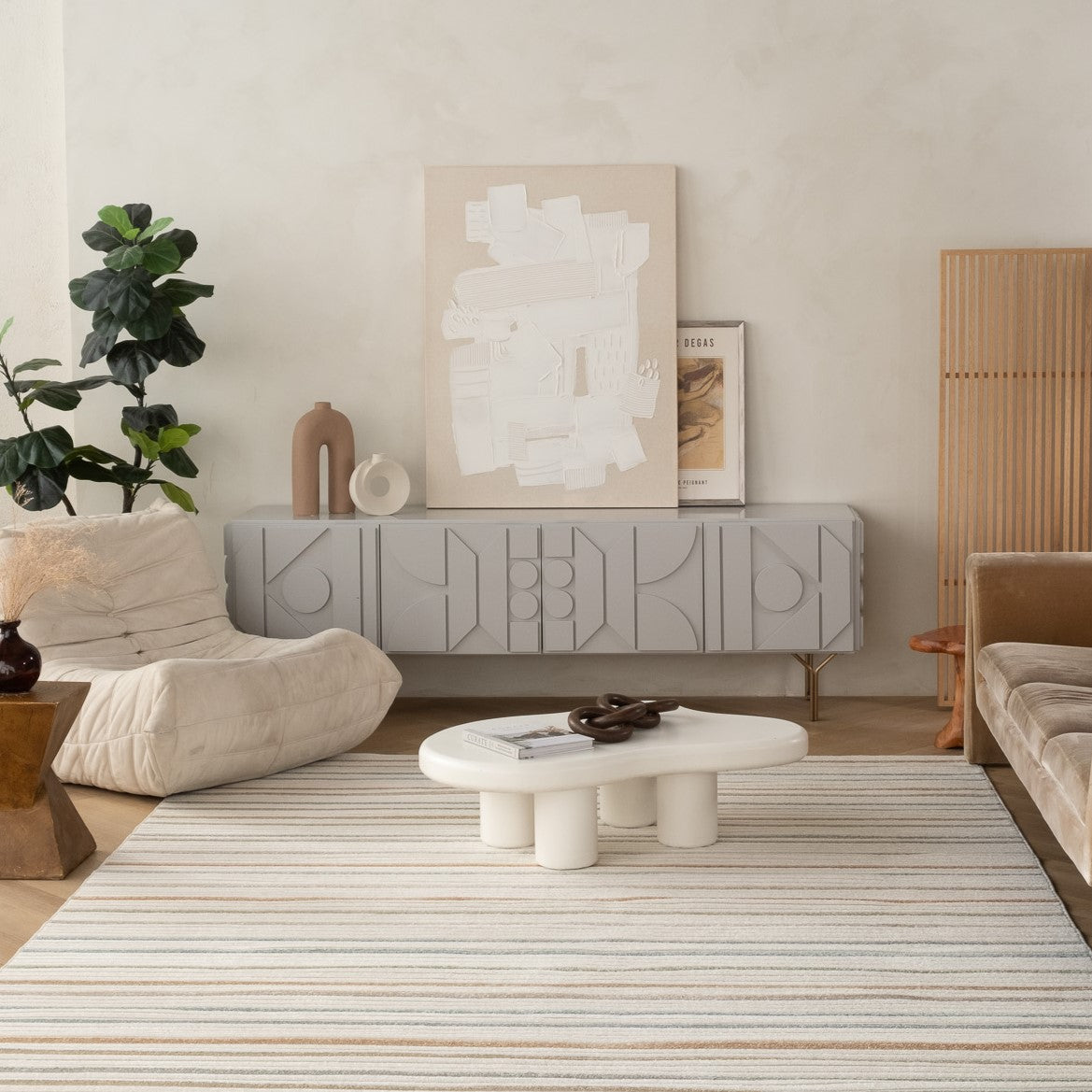 Solena Striped Contemporary Cream and Beige Indoor Rug