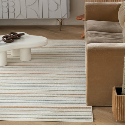 Solena Striped Contemporary Cream and Beige Indoor Rug