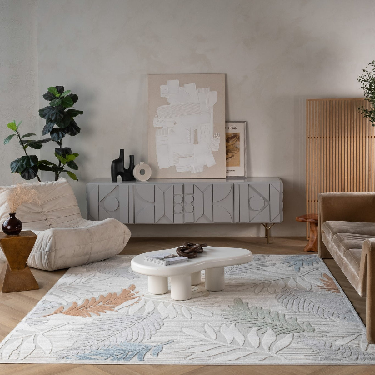 Zaria Botanical Contemporary Cream and Beige Indoor Rug