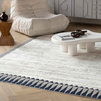 Selva Geometric Contemporary Cream and Blue Indoor Rug