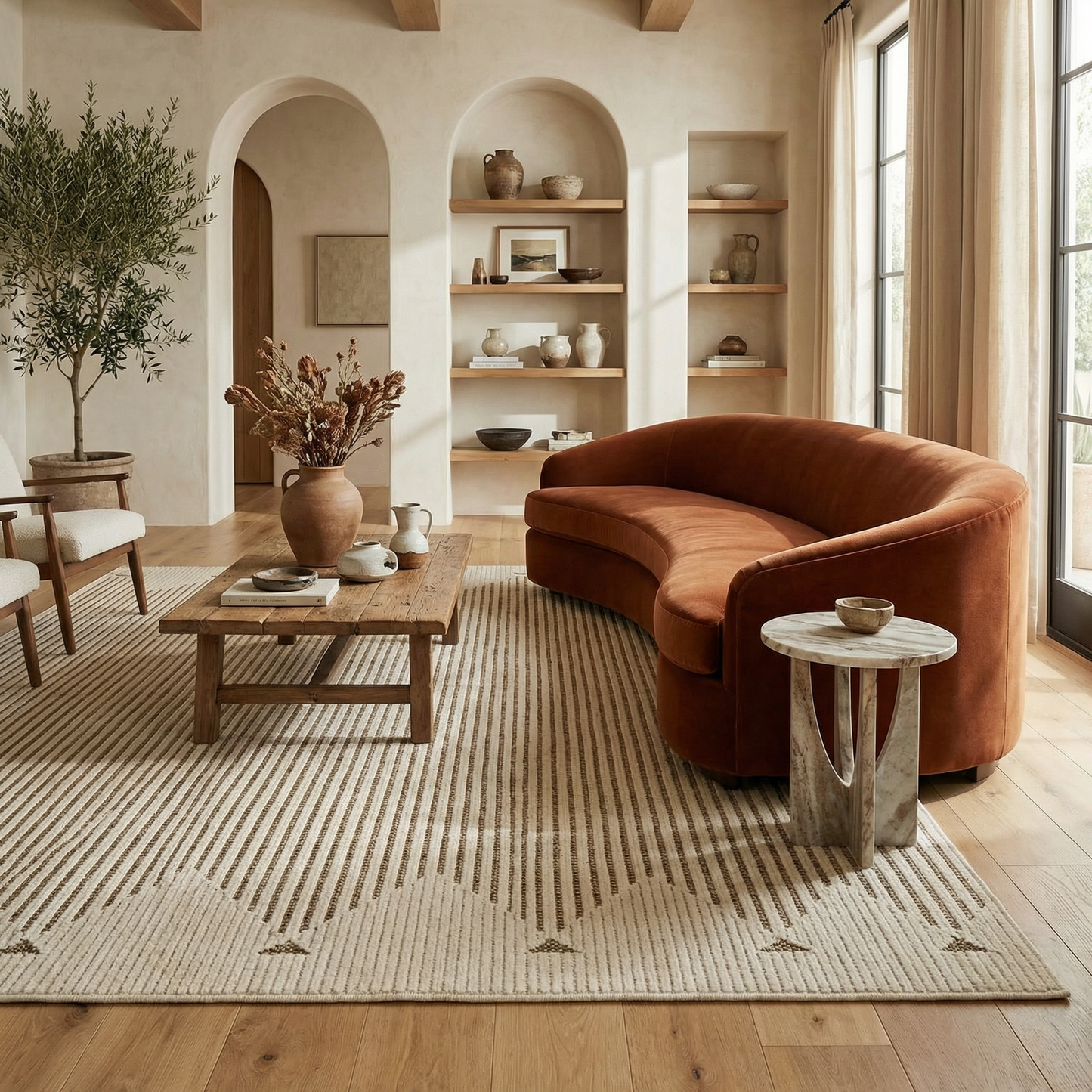 Alfombra moderna beige a rayas Maise