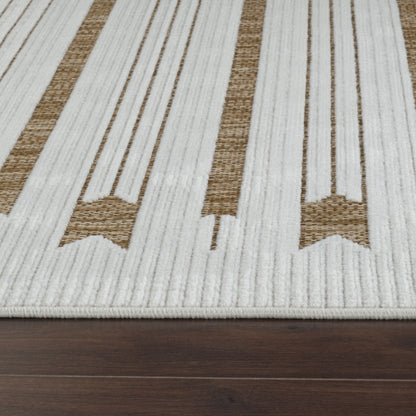 Zarif Geometric Contemporary Beige and Brown Indoor Rug