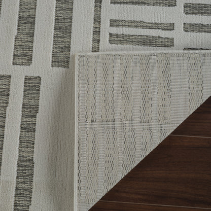 Linea Striped Contemporary Cream and Beige Indoor Rug