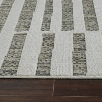 Linea Striped Contemporary Cream and Beige Indoor Rug