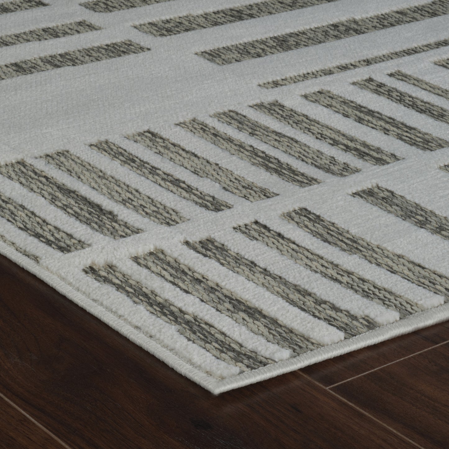 Linea Striped Contemporary Cream and Beige Indoor Rug