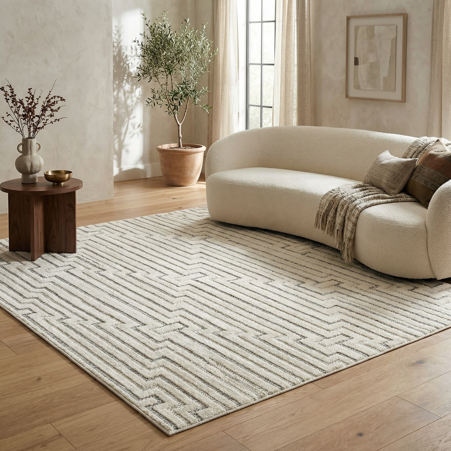 Alfombra abstracta moderna color crema Maise