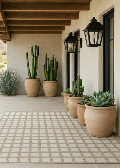 Kasbah Geometric Contemporary Cream and Beige Indoor Rug