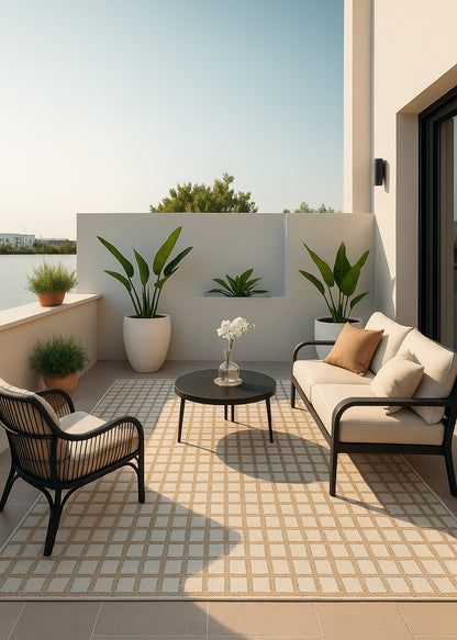 Kasbah Geometric Contemporary Cream and Beige Indoor Rug