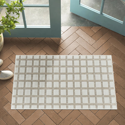 Alfombra moderna beige a cuadros Maise
