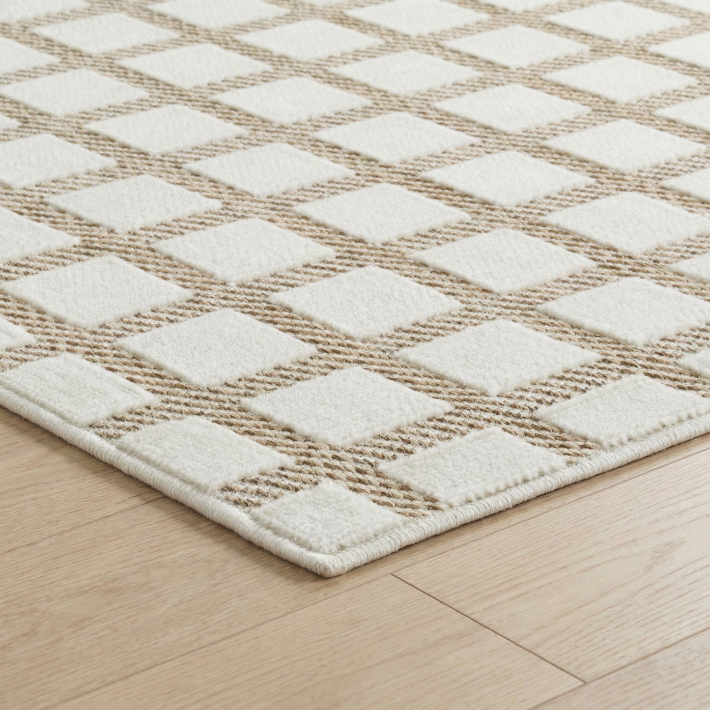 Alfombra moderna beige a cuadros Maise
