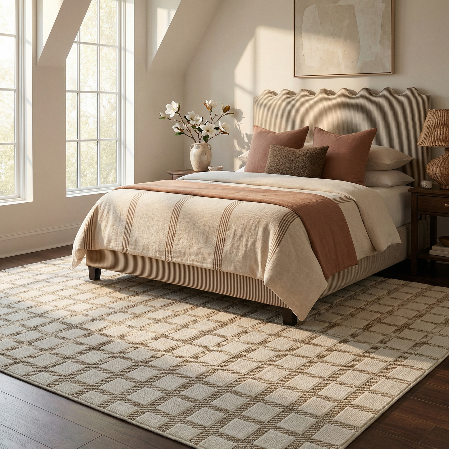 Alfombra moderna beige a cuadros Maise