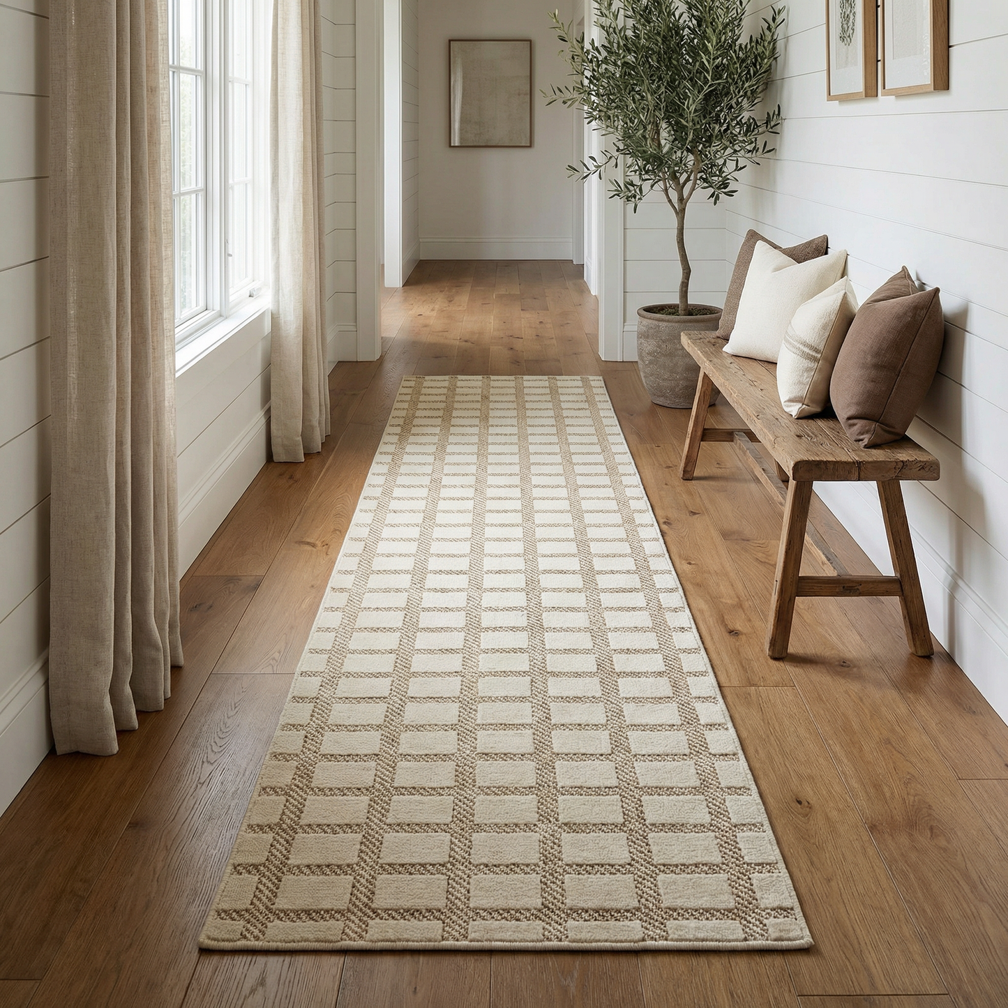 Alfombra moderna beige a cuadros Maise