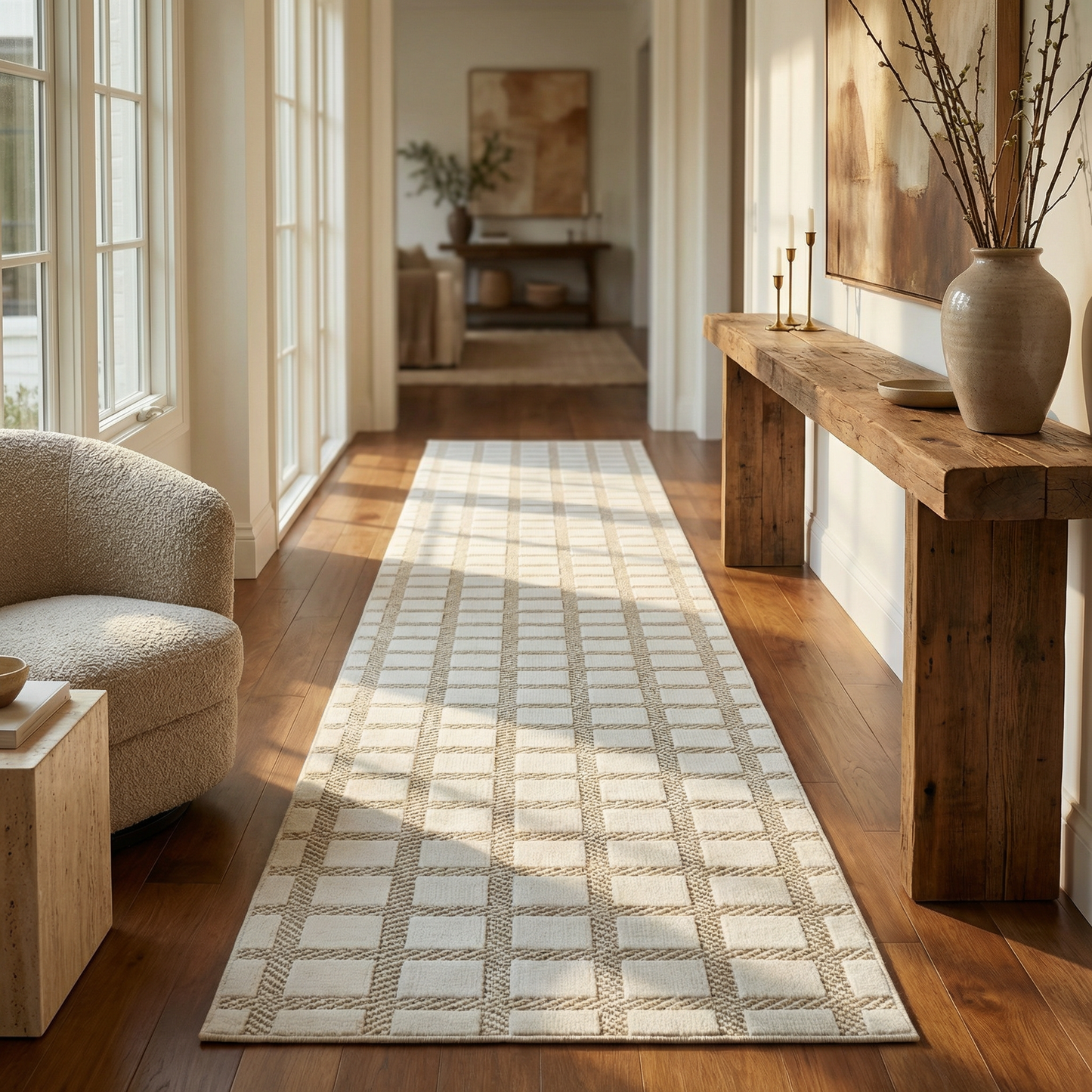 Alfombra moderna beige a cuadros Maise