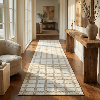 Alfombra moderna beige a cuadros Maise