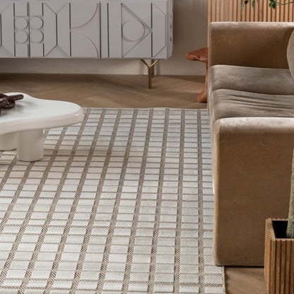 Kasbah Geometric Contemporary Cream and Beige Indoor Rug