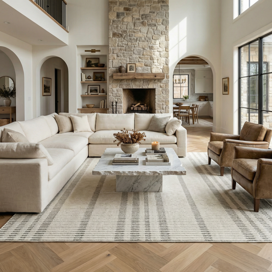 Sabi Striped Contemporary Cream and Beige Indoor Rug